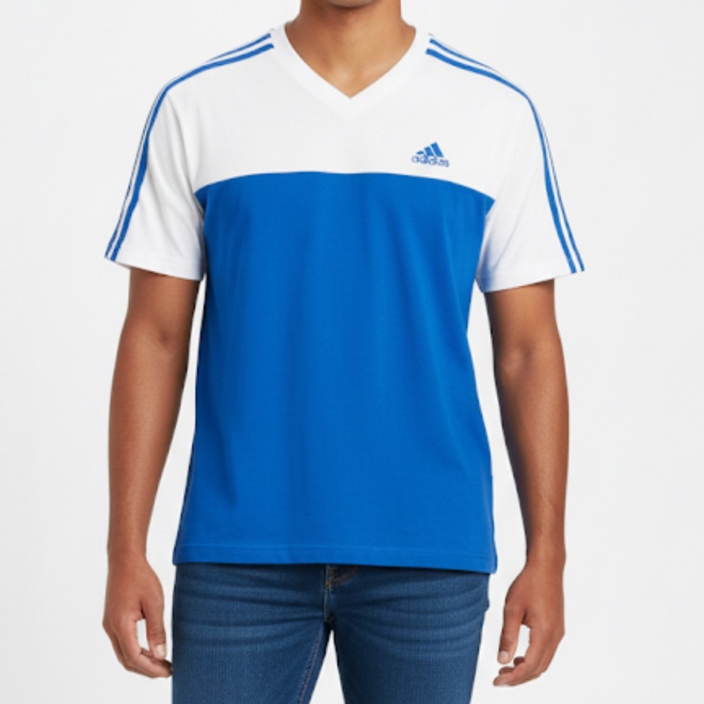Vintage 90s Adidas Buran-Tee V-Neck Colorblock Shirt NWT Spain Size L